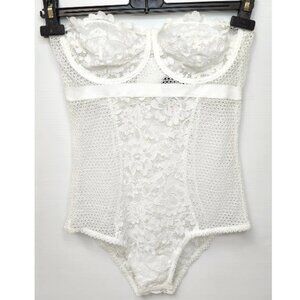Else Women's White Strapless Lace Bodysuit W/Underwire Size 36C/38B/L